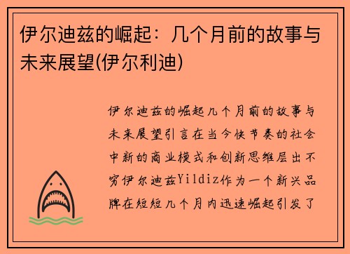 伊尔迪兹的崛起：几个月前的故事与未来展望(伊尔利迪)