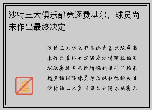 沙特三大俱乐部竞逐费基尔,球员尚未作出最终决定