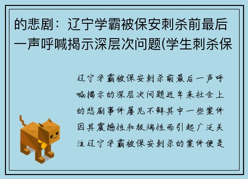 的悲剧:辽宁学霸被保安刺杀前最后一声呼喊揭示深层次问题(学生刺杀保安)