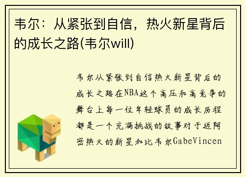 韦尔:从紧张到自信,热火新星背后的成长之路(韦尔will)